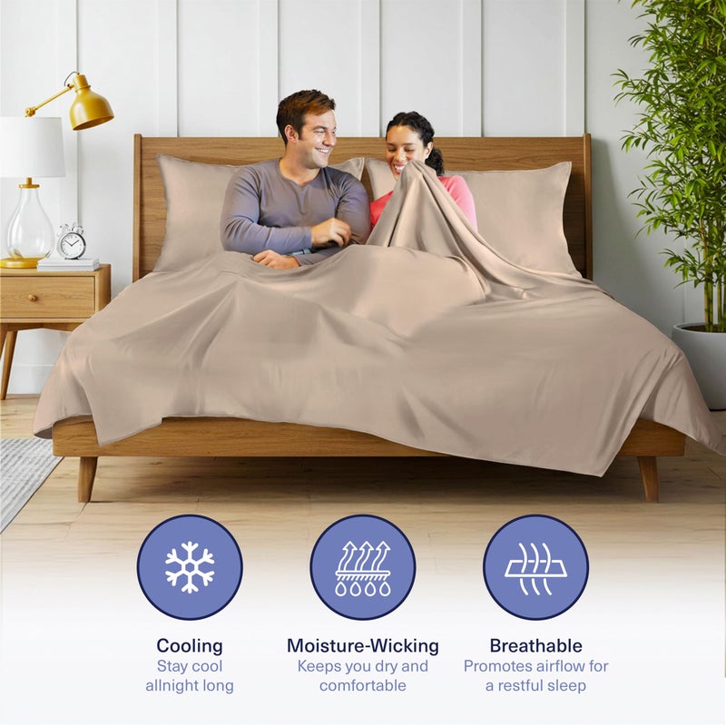 Kickoff Home Kickoff Viscose Bamboo Sheets Twin Size 3-pc 100% Organic Bamboo Viscose Bed Cooling Sheets Twin Size Set Cool Bedding for hot Sleepers Sheet, Flat, Fitted, Pillowcase (Iced Latte, T) - Image 3